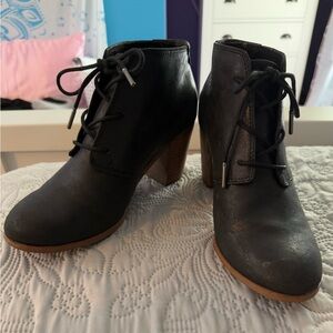 Toms Black Ankle Booties with Brown Heel